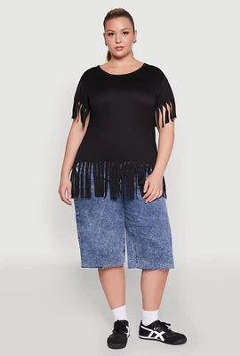 Womens Plus Fringe Hem Tee, 1X