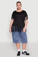 Womens Plus Fringe Hem Tee, 1X