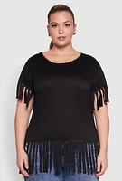 Womens Plus Fringe Hem Tee, 1X