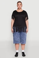 Womens Plus Fringe Hem Tee, 1X