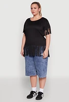 Womens Plus Fringe Hem Tee, 1X