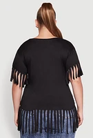 Womens Plus Fringe Hem Tee, 1X