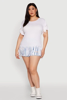 Womens Plus Fringe Hem Tee, White,