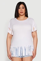 Womens Plus Fringe Hem Tee, White,