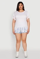 Womens Plus Fringe Hem Tee, White,