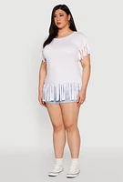 Womens Plus Fringe Hem Tee, White,
