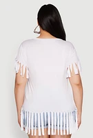 Womens Plus Fringe Hem Tee, White,