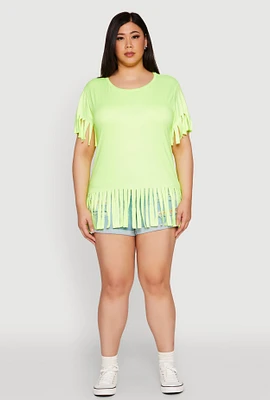 Womens Plus Fringe Hem Tee,