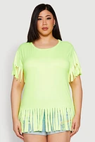 Womens Plus Size Fringe Hem Tee, Green, Size 4X