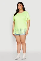 Womens Plus Size Fringe Hem Tee, Green, Size 4X