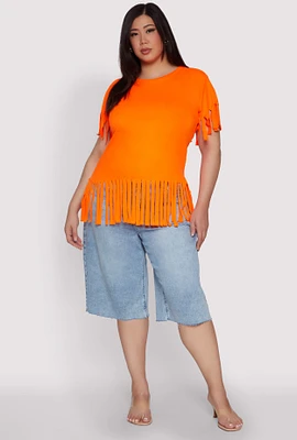 Womens Plus Fringe Hem Tee,