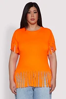 Womens Plus Fringe Hem Tee,
