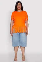 Womens Plus Fringe Hem Tee,