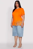 Womens Plus Fringe Hem Tee,