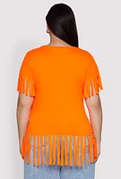 Womens Plus Fringe Hem Tee,