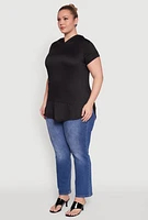 Womens Plus Kangaroo Pocket Side Slit Hooded Tee,
