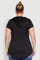 Womens Plus Kangaroo Pocket Side Slit Hooded Tee,