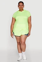 Womens Plus Kangaroo Pocket Side Slit Hooded Tee,