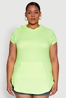 Womens Plus Kangaroo Pocket Side Slit Hooded Tee,