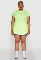 Womens Plus Kangaroo Pocket Side Slit Hooded Tee,