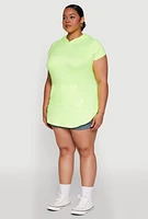 Womens Plus Size Kangaroo Pocket Side Slit Hooded Tee, Green, Size 1X
