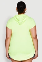 Womens Plus Kangaroo Pocket Side Slit Hooded Tee,