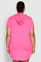 Womens Plus Size Kangaroo Pocket Side Slit Hooded Tee, Pink, Size 2X