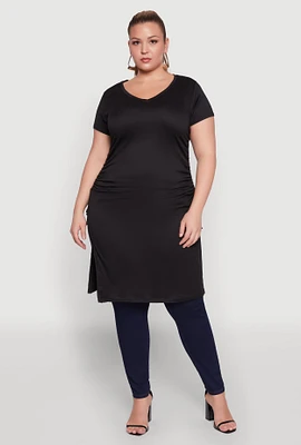Womens Plus Ruched Side Slit Maxi Top,
