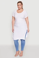 Womens Plus Size Ruched Side Slit Maxi Top, White, Size 1X