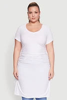 Womens Plus Size Ruched Side Slit Maxi Top, White, Size 1X