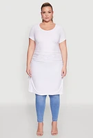 Womens Plus Size Ruched Side Slit Maxi Top, White, Size 1X