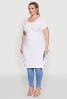 Womens Plus Size Ruched Side Slit Maxi Top, White, Size 1X