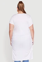 Womens Plus Size Ruched Side Slit Maxi Top, White, Size 1X