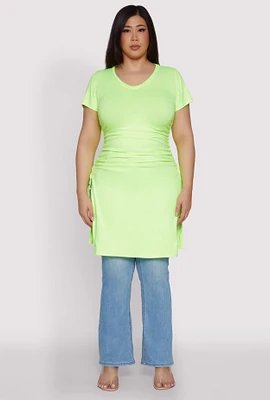 Womens Plus Size Ruched Side Slit Maxi Top, Green, Size 4X