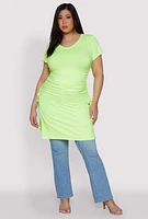 Womens Plus Size Ruched Side Slit Maxi Top, Green, Size 1X