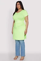 Womens Plus Size Ruched Side Slit Maxi Top, Green, Size 1X