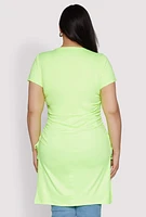 Womens Plus Size Ruched Side Slit Maxi Top, Green, Size 1X