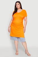 Womens Plus Size Ruched Side Slit Maxi Top, Orange, Size 1X