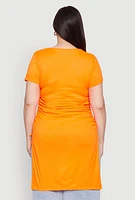 Womens Plus Size Ruched Side Slit Maxi Top, Orange, Size 1X