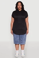 Womens Plus Kangaroo Pocket Tunic Hooded Top, Black,