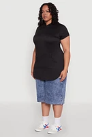 Womens Plus Kangaroo Pocket Tunic Hooded Top, Black,
