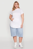 Womens Plus Size Kangaroo Pocket Tunic Hooded Top, White, Size 3X
