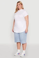 Womens Plus Size Kangaroo Pocket Tunic Hooded Top, White, Size 3X