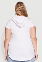 Womens Plus Size Kangaroo Pocket Tunic Hooded Top, White, Size 3X