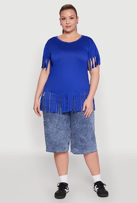 Womens Plus Fringe Sleeve Tee,