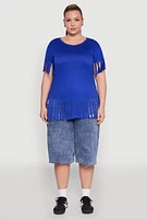 Womens Plus Fringe Sleeve Tee,