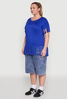 Womens Plus Fringe Sleeve Tee,