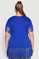 Womens Plus Fringe Sleeve Tee,