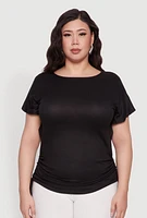 Womens Plus Drawstring Side Flutter Sleeve Top,