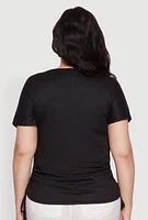 Womens Plus Drawstring Side Flutter Sleeve Top,